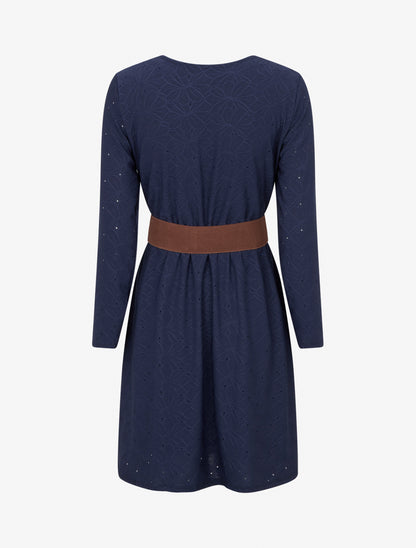 Robe evasée effet fleurs brodées - Marine - 2