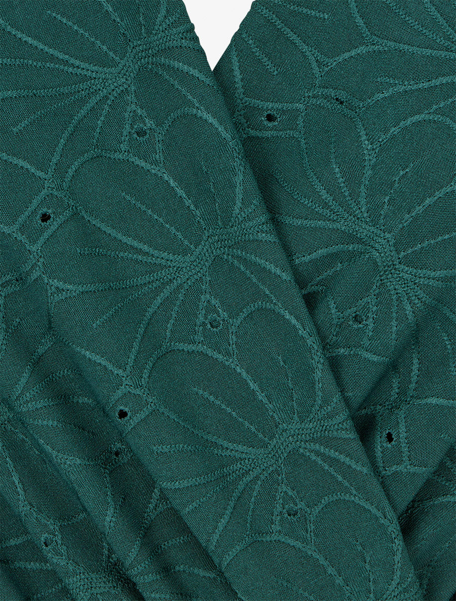 Robe evasée effet fleurs brodées - Vert foncé - 3