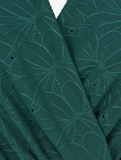 Robe evasée effet fleurs brodées - Vert foncé - 3