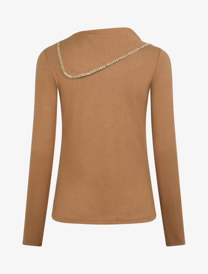 Pull fin à col fantaisie à revers - Camel - 2