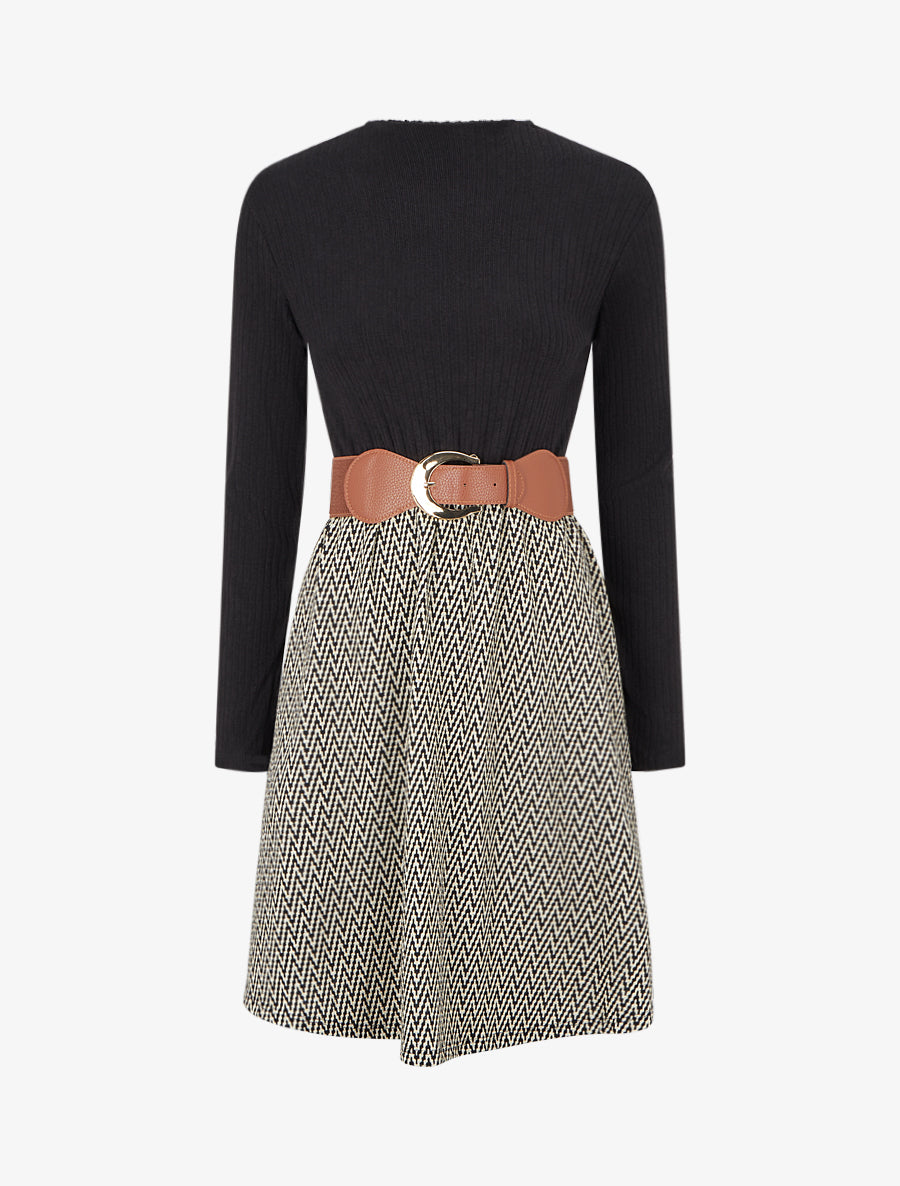 Robe pull à imprimé chevron irisé - Noir - 1