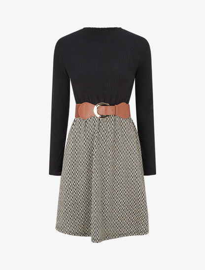 Robe pull à imprimé chevron irisé - Noir - 1