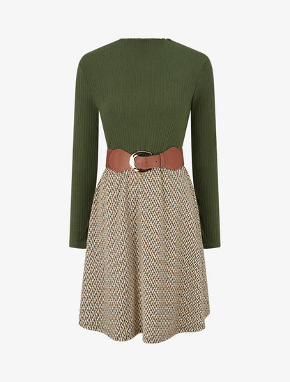 Robe pull à imprimé chevron irisé - Kaki - 1