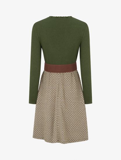 Robe pull à imprimé chevron irisé - Kaki - 2