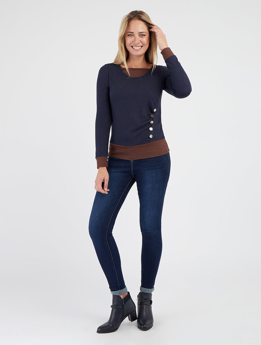 Zweifarbiger Pullover mit Zierknöpfen - Marine