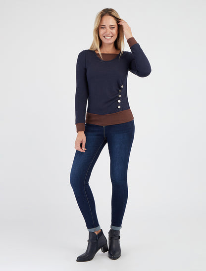 Zweifarbiger Pullover mit Zierknöpfen - Marine