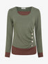 Pull bicolore à boutons décoratifs - Kaki - 1