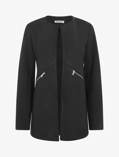 Veste mi-longue à zips - Noir - 5