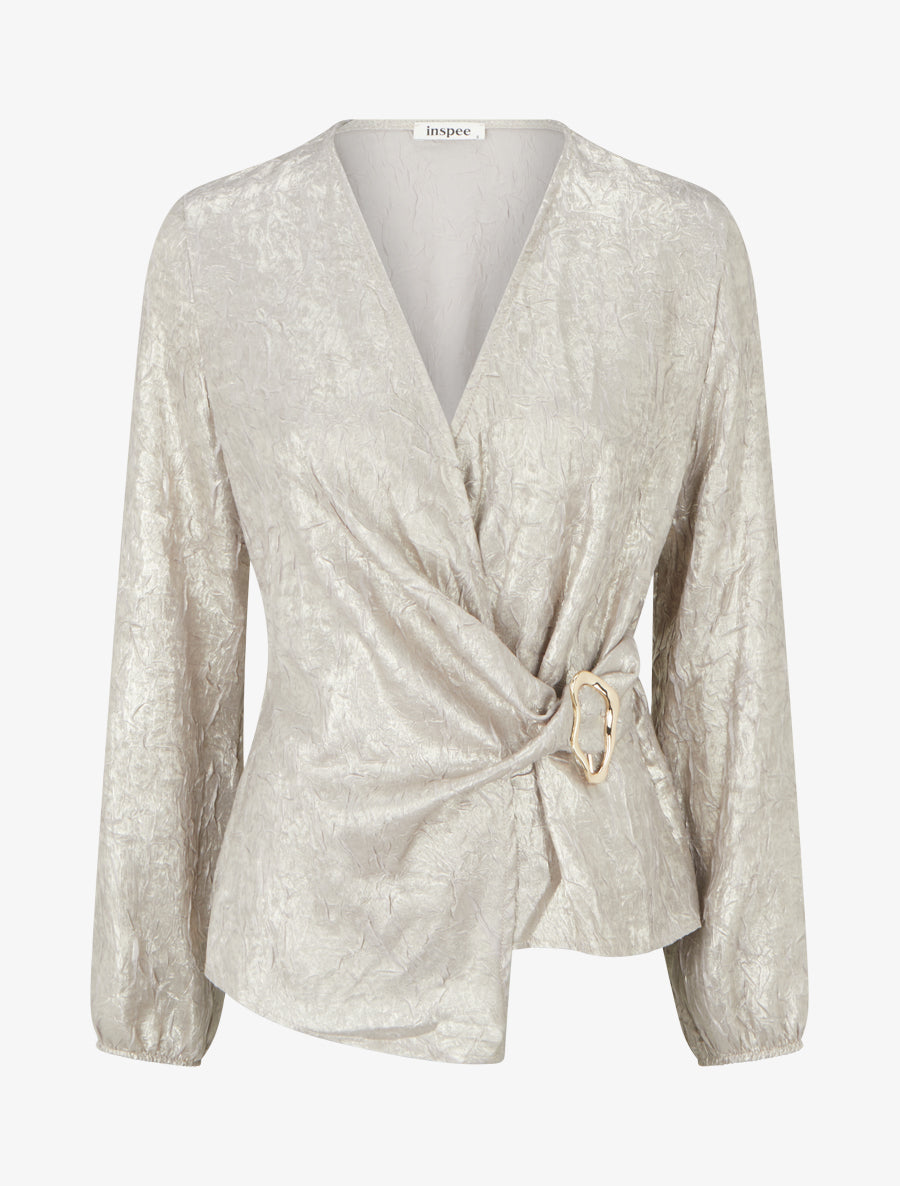 Blouse irisée élastiquée à col cache-coeur - Argent - 1