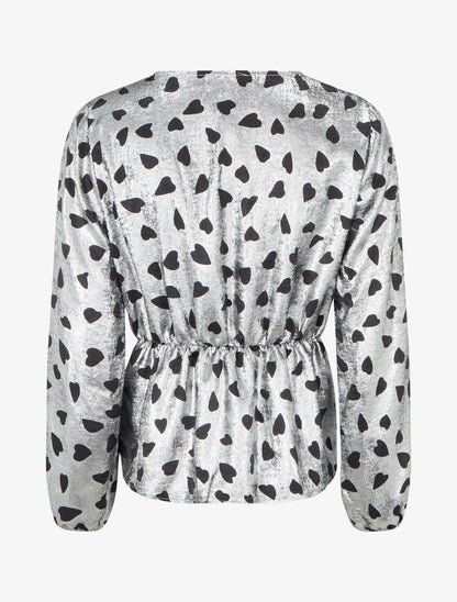 Blouse irisée élastiquée à motifs coeurs - Argent - 2