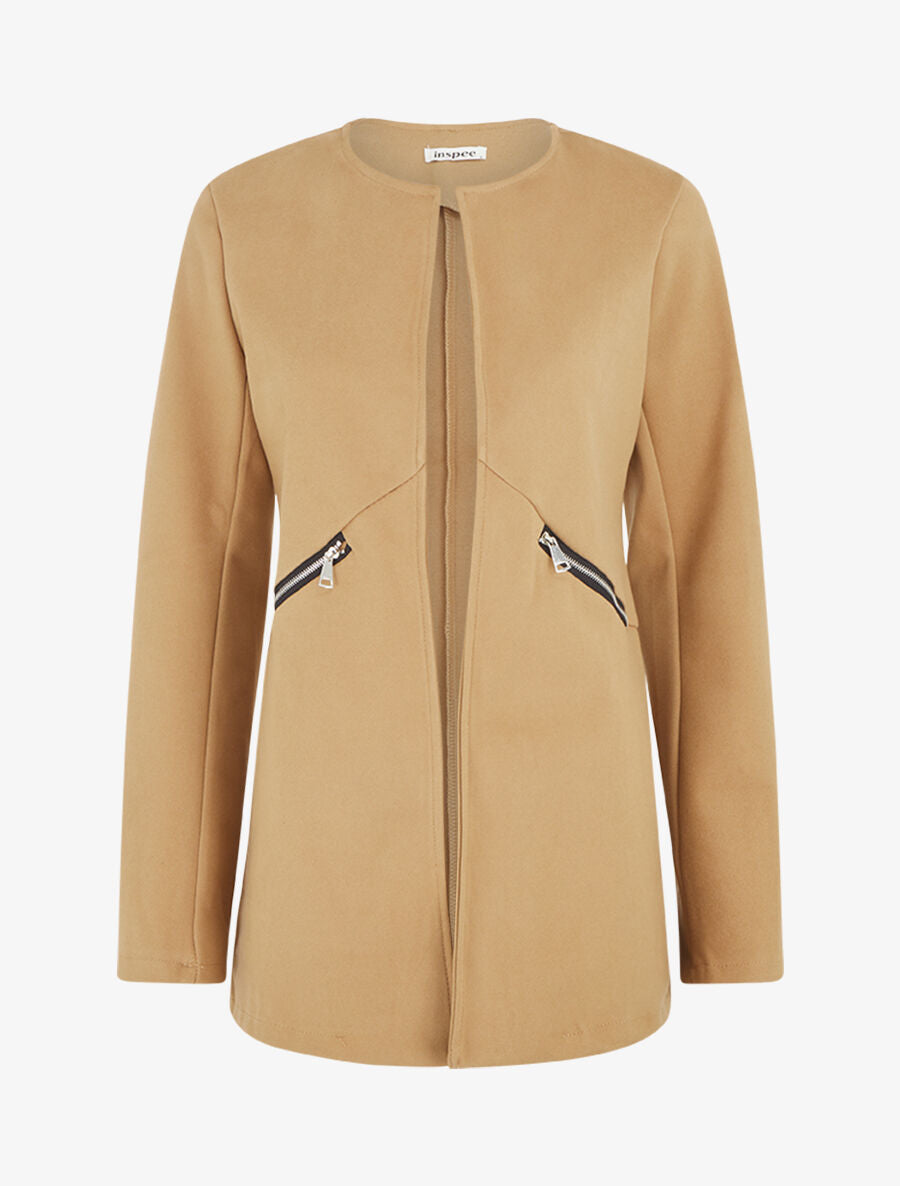 Veste mi-longue à zips - Beige - 1