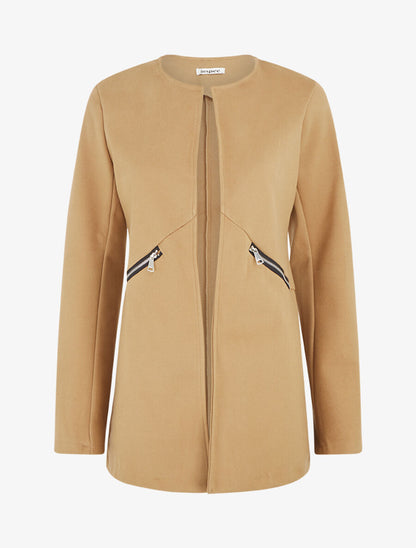 Veste mi-longue à zips - Beige - 1