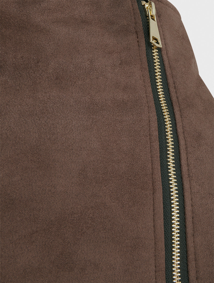 Reißverschluss-Shortsrock aus Wildlederimitat - Braun