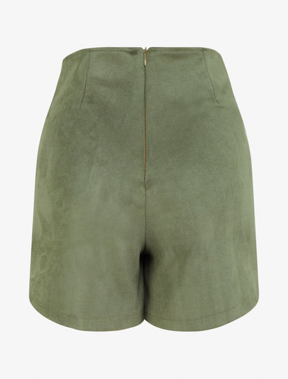 Reißverschluss-Shortsrock aus Wildlederimitat - Kaki