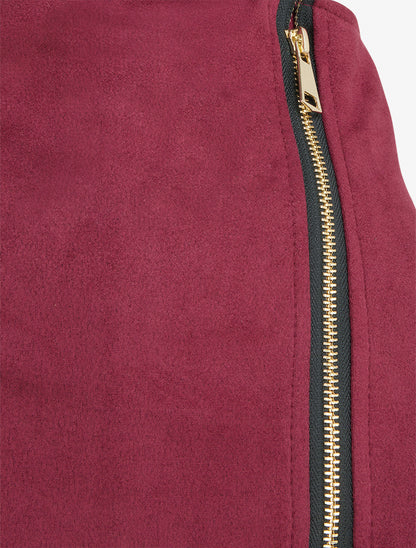 Reißverschluss-Shortsrock aus Wildlederimitat - Weinrot