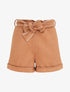 Short en suédine à ceinture brodée - Camel - 1