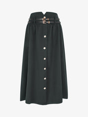 Jupe midi à double ceinture - Noir - 1