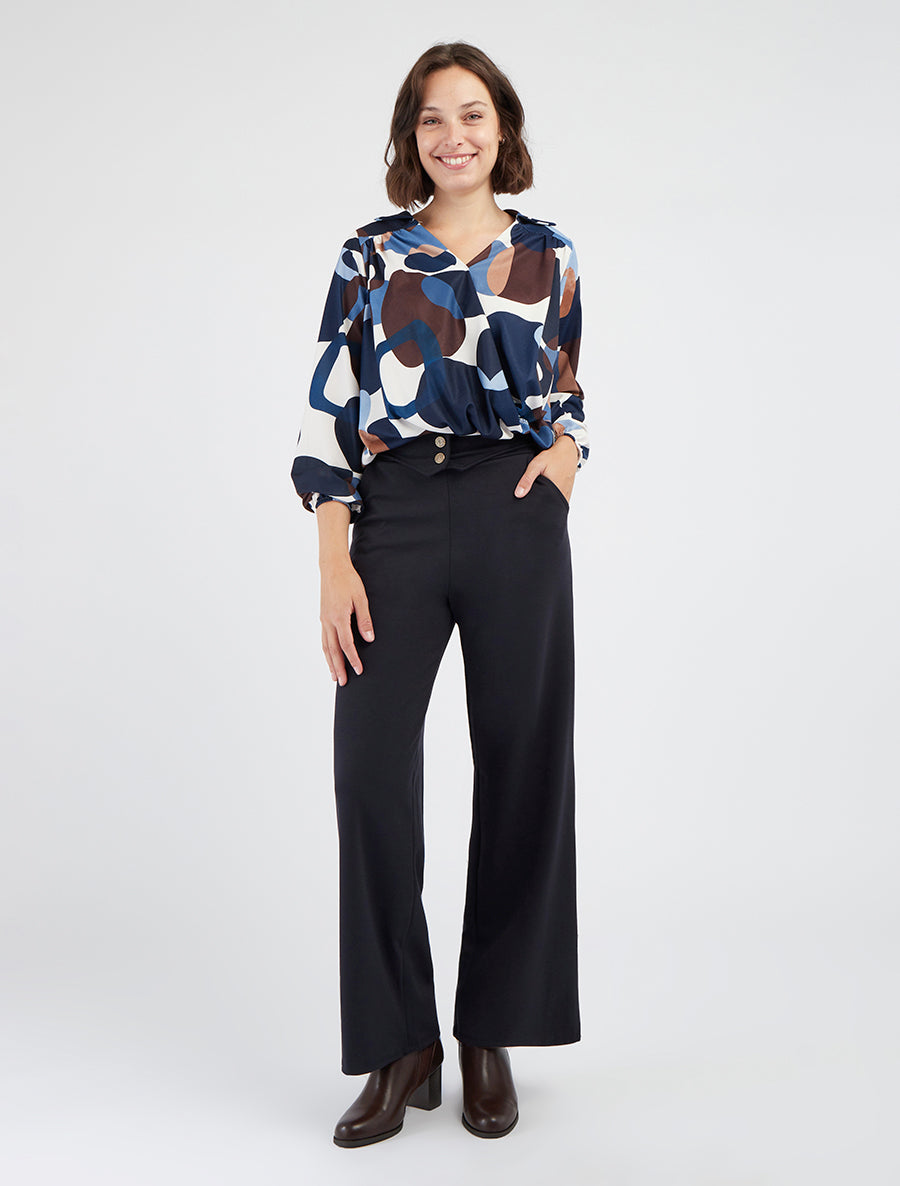 Hose mit geknöpfter Überlappung an der Taille - Mitternachtsblau