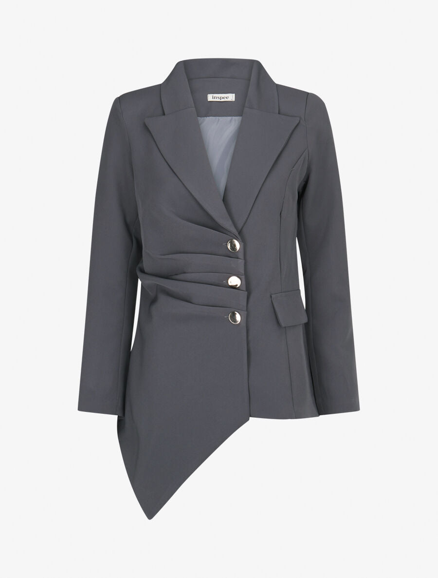 Veste asymétrique à plis - Gris foncé - 1