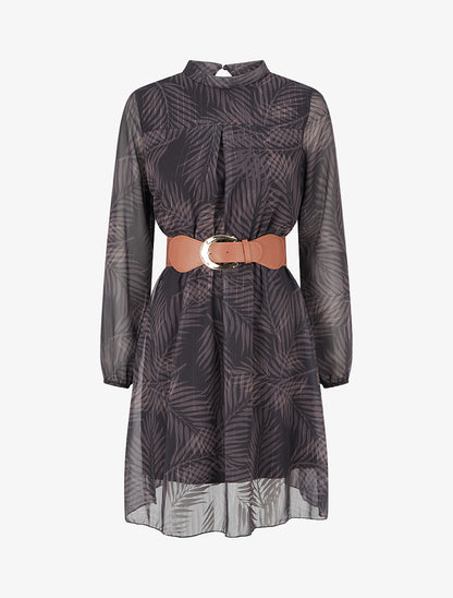 Robe irisée à imprimé feuillage - Noir - 1