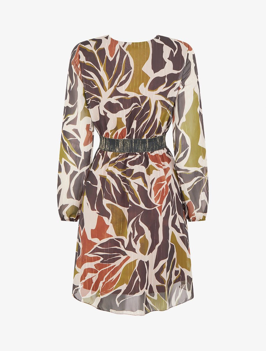 Robe cintrée en voile imprimé abstrait - Marron - 2