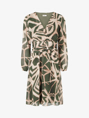 Robe imprimé rétro à rayures irisées - Kaki - 1