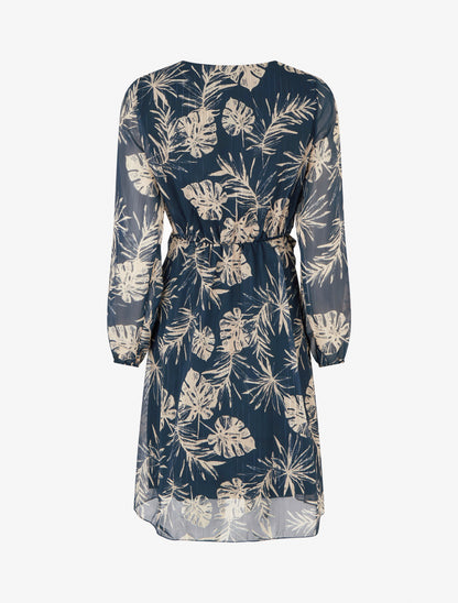 Robe imprimé feuillage à rayures irisées - Marine - 2