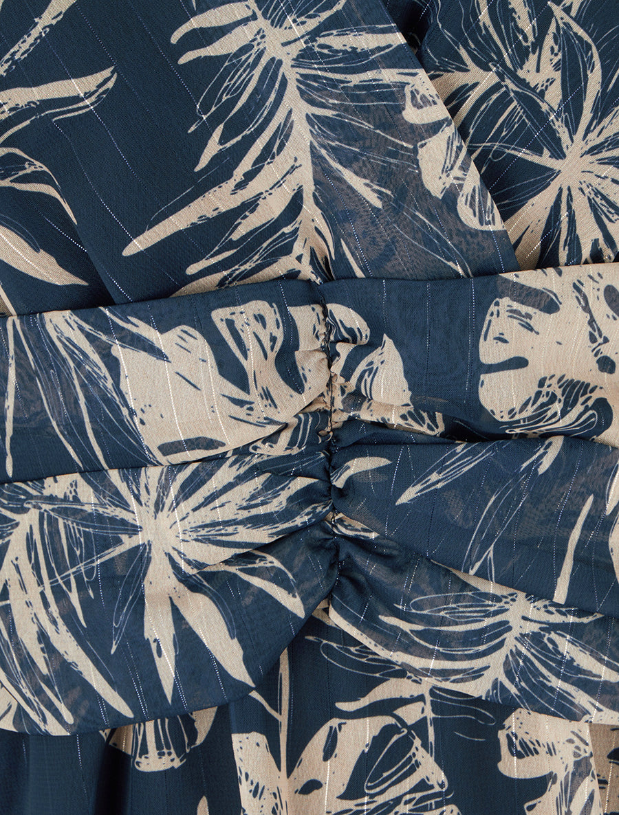 Robe imprimé feuillage à rayures irisées - Marine - 3