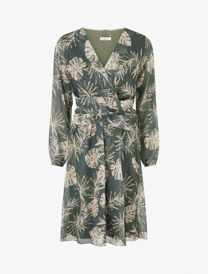 Robe imprimé feuillage à rayures irisées - Kaki - 1
