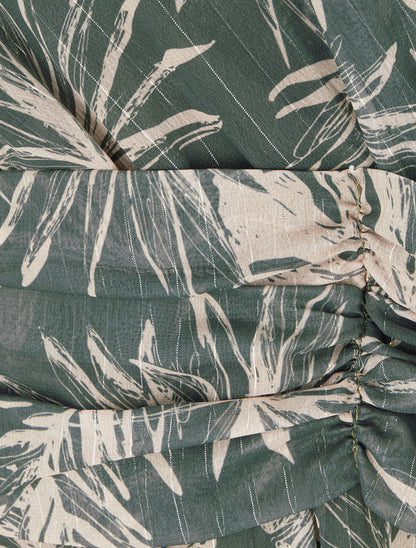Robe imprimé feuillage à rayures irisées - Kaki - 3
