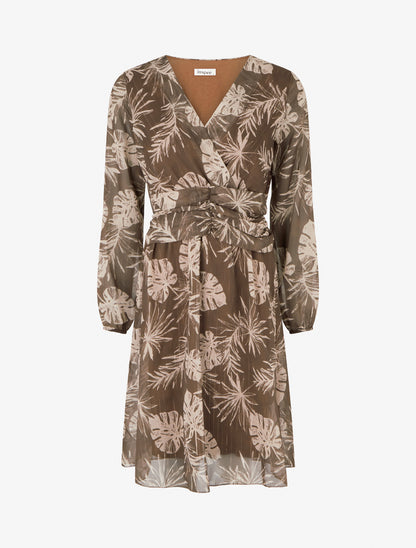 Robe imprimé feuillage à rayures irisées - Marron - 1