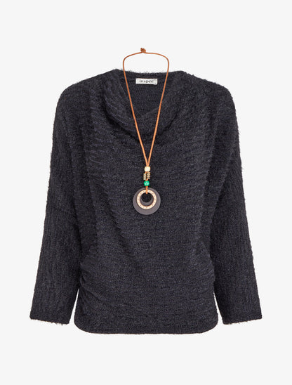 Pull duveteux à manches longues - Marine - 1