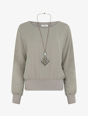 Blouse unie en voile à manches longues - Gris - 1