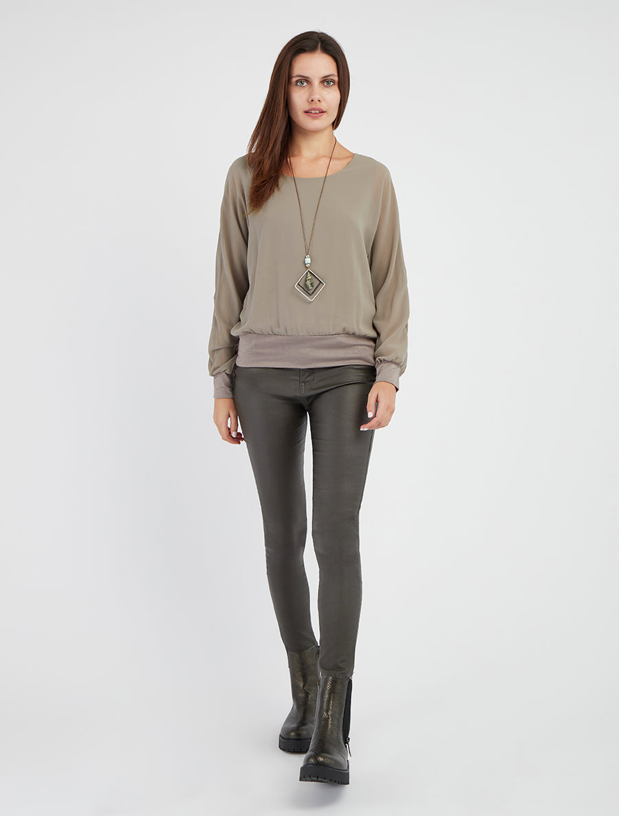 Uni Bluse aus Voile mit langen Ärmeln - Grau