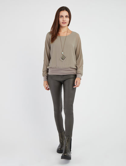 Uni Bluse aus Voile mit langen Ärmeln - Grau