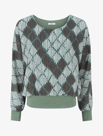 Blouse en voile imprimé graphique - Kaki - 1