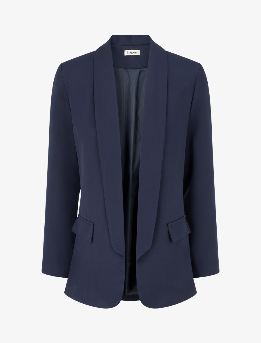 Blazer uni à poches décoratives - Marine - 1