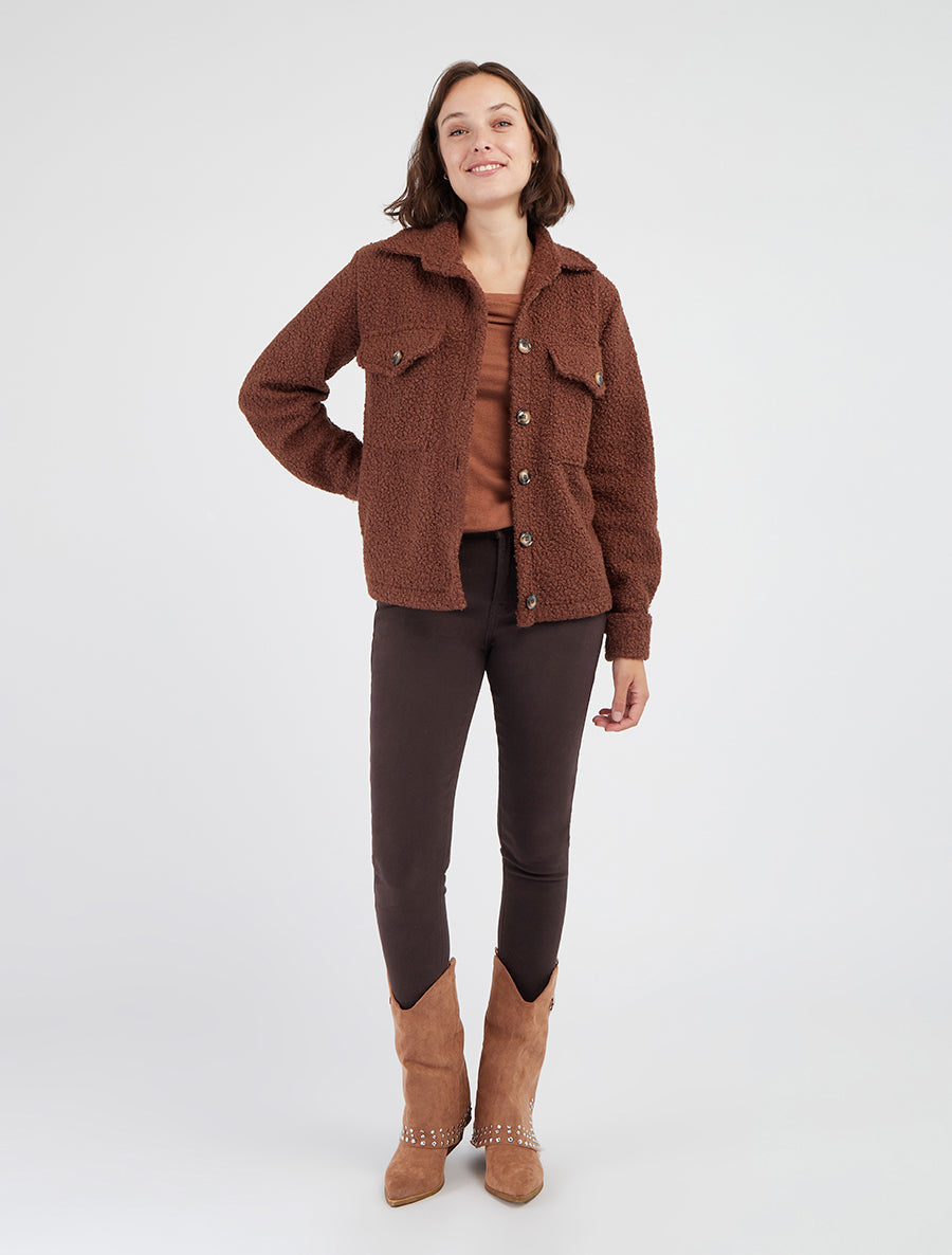 Manteau court effet laine bouclée - Marron - 8
