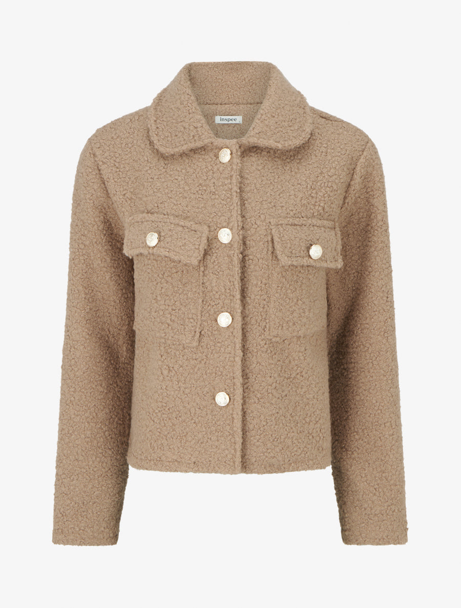 Kurzmantel in Bouclé-Wolloptik - Maulwurf