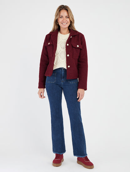 Kurzmantel in Bouclé-Wolloptik - Bordeaux