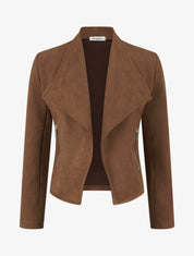 Veste en suédine à poches décoratives zippées - Marron - 1