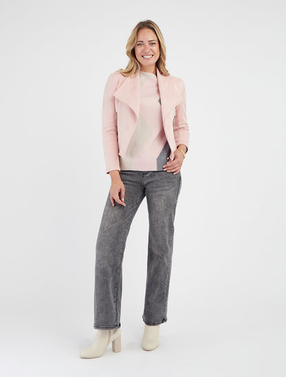 Jacke aus Wildlederimitat mit dekorativen Reißverschlusstaschen - Rose