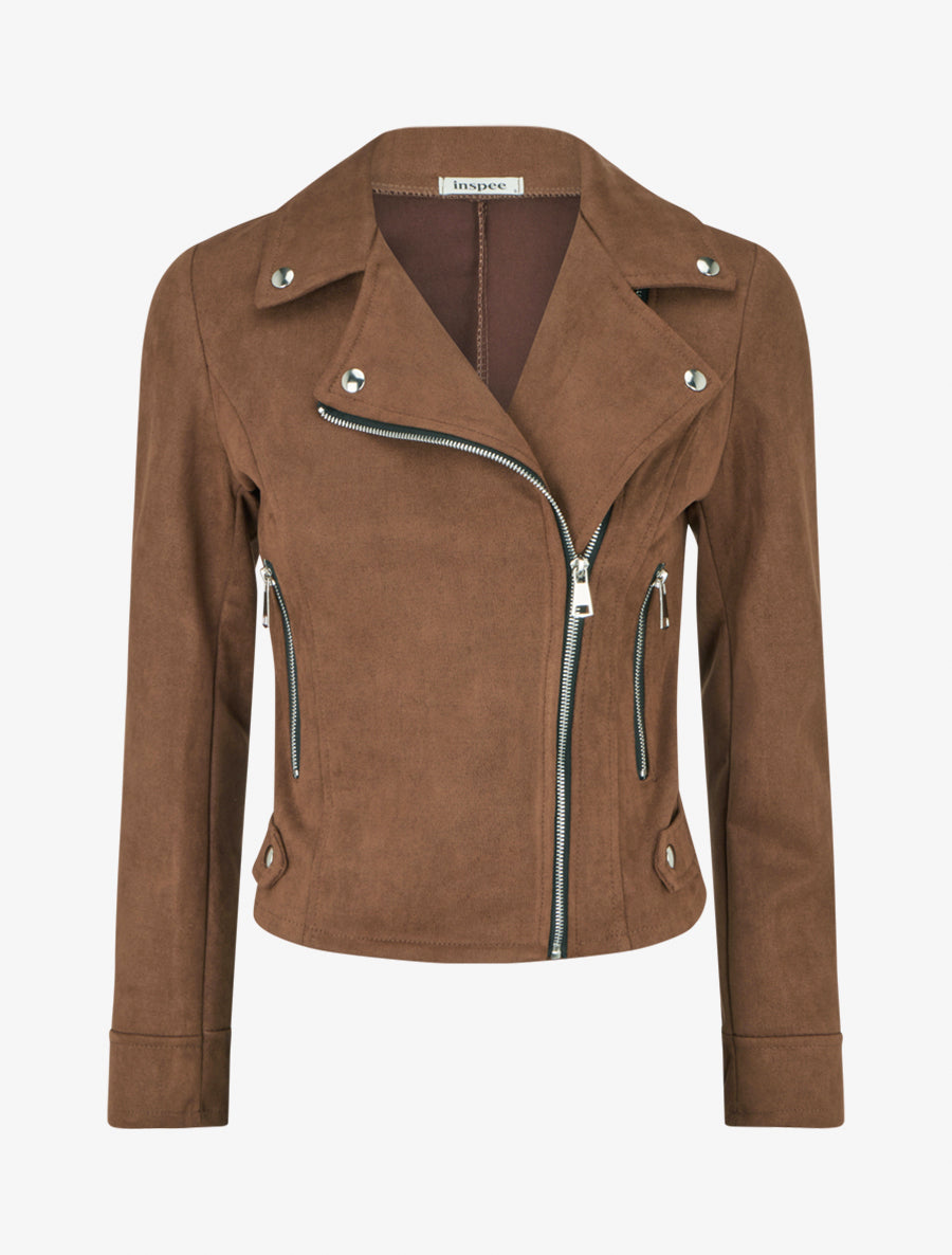 Jacke aus Wildlederimitat mit Reißverschluss - Braun