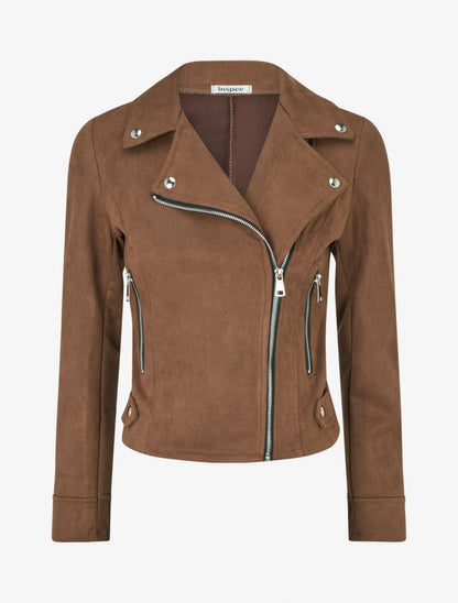 Jacke aus Wildlederimitat mit Reißverschluss - Braun