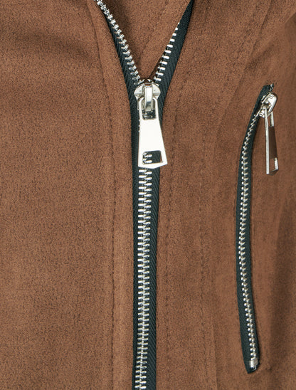 Jacke aus Wildlederimitat mit Reißverschluss - Braun