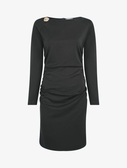 Robe droite à col bateau bijou - Noir - 1