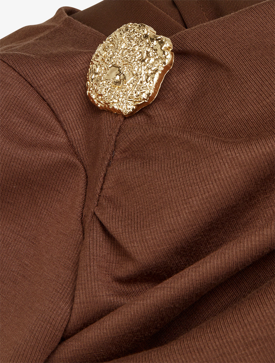 Robe droite à col bateau bijou - Marron - 3