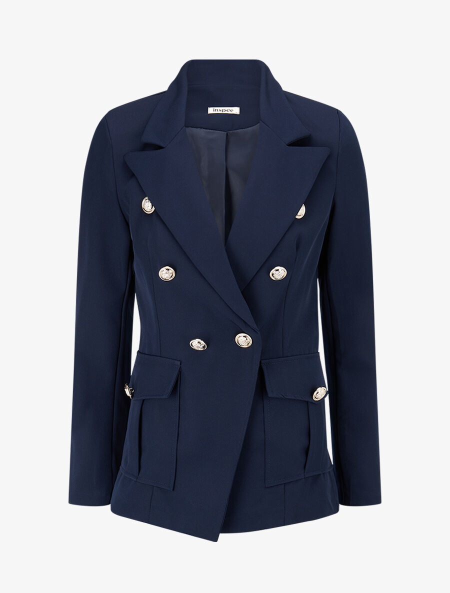 Veste boutonnée à grandes poches - Marine - 1