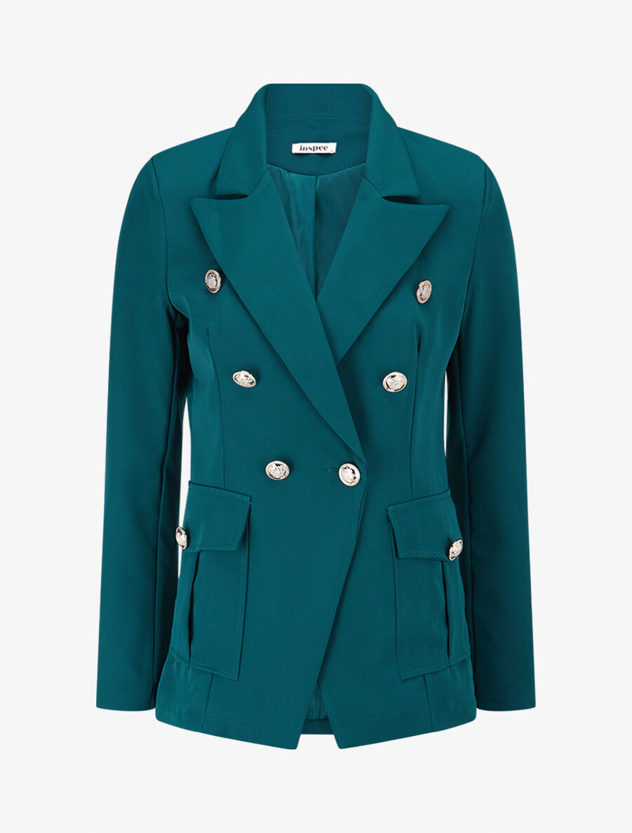 Veste boutonnée à grandes poches - Bleu lagon - 4
