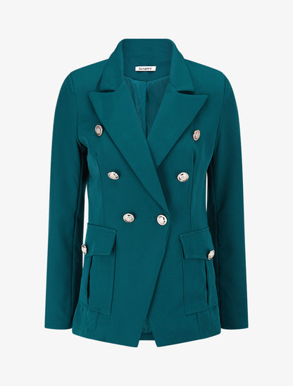 Veste boutonnée à grandes poches - Bleu lagon - 4